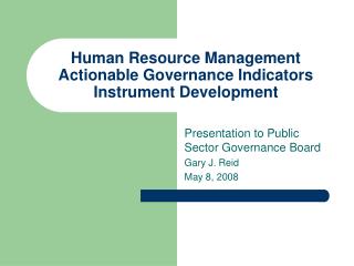 Human Resource Management Actionable Governance Indicators Instrument Development