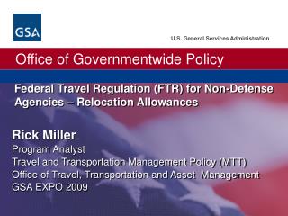 Federal Travel Regulation (FTR) for Non-Defense Agencies – Relocation Allowances