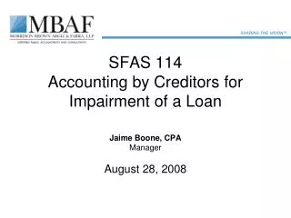 SFAS 114 Accounting by Creditors for Impairment of a Loan