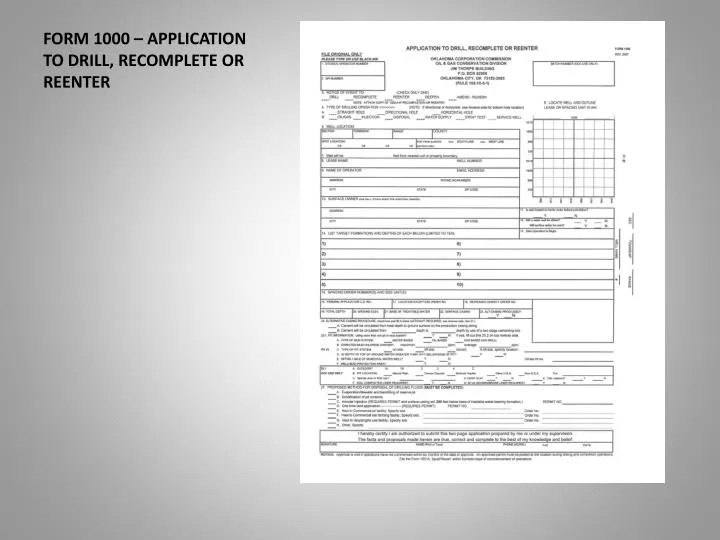 form 1000 application to drill recomplete or reenter
