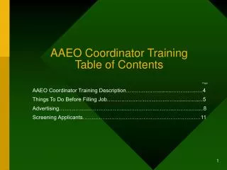 AAEO Coordinator Training Table of Contents