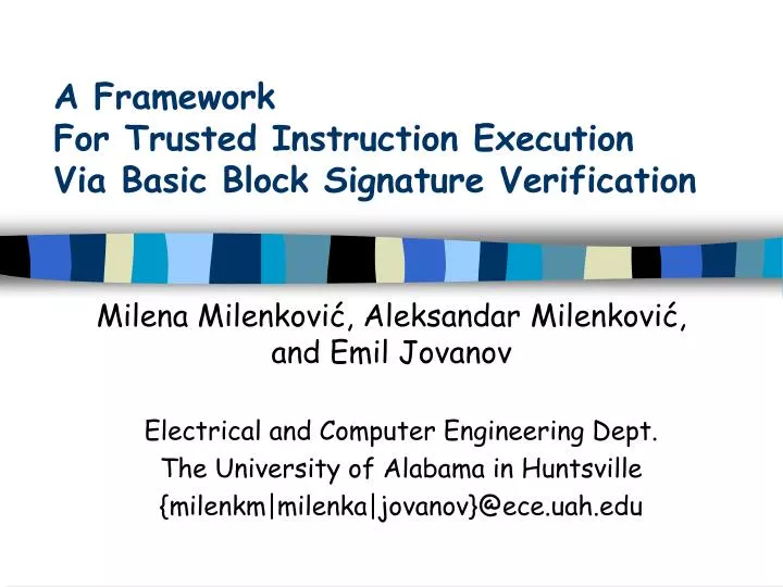 a framework for trusted instruction execution via basic block signature verification