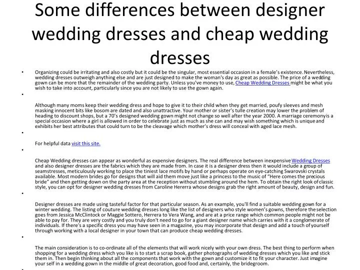 some differences between designer wedding dresses and cheap wedding dresses