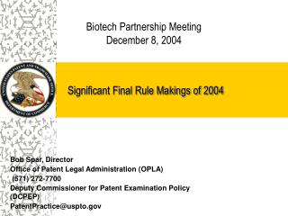 Significant Final Rule Makings of 2004