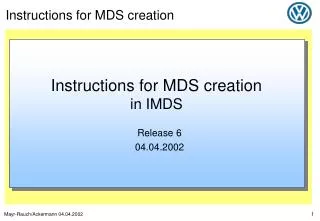 Instructions for MDS creation in IMDS