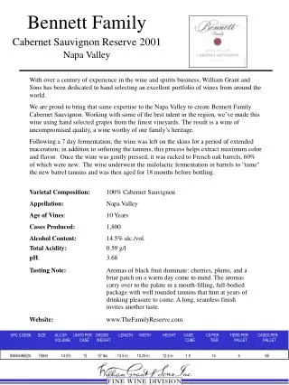 Bennett Family Cabernet Sauvignon Reserve 2001 Napa Valley