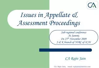 Issues in Appellate &amp; Assessment Proceedings