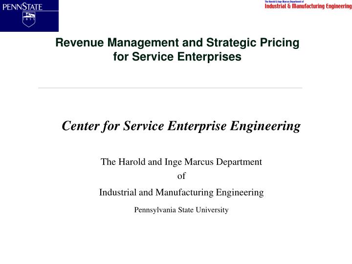 revenue management and strategic pricing for service enterprises