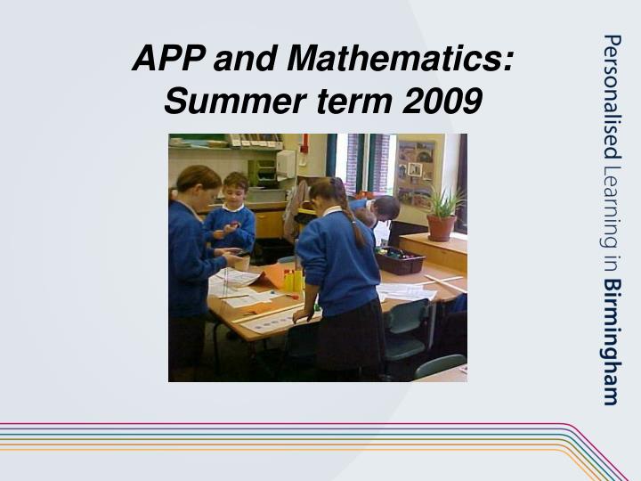 app and mathematics summer term 2009