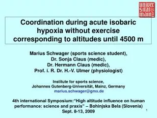 Coordination during acute isobaric hypoxia without exercise corresponding to altitudes until 4500 m