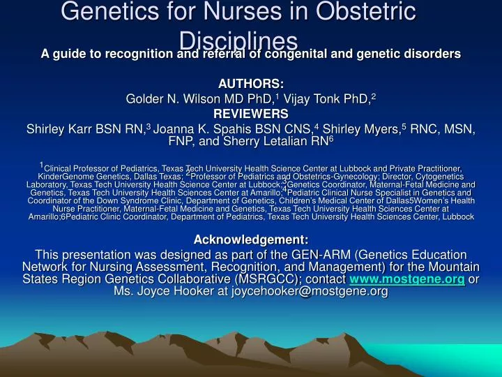 genetics for nurses in obstetric disciplines