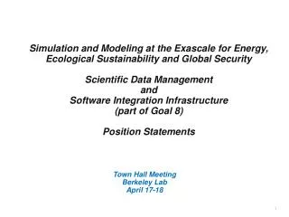 Town Hall Meeting Berkeley Lab April 17-18