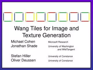 Wang Tiles for Image and Texture Generation