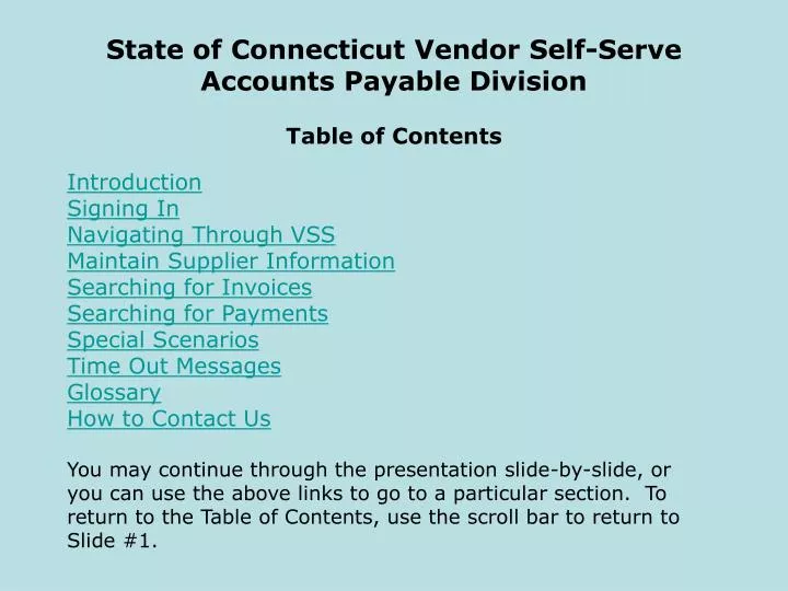 state of connecticut vendor self serve accounts payable division table of contents