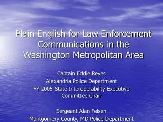 Plain English for Law Enforcement Communications in the Washington Metropolitan Area