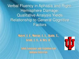 Verbal Fluency in Aphasia and Right-Hemisphere Damage: Qualitative Analysis Yields Relationship to General Cognitive Fa
