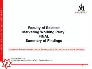 Faculty of Science Marketing Working Party FINAL Summary of Findings