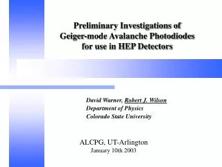 Preliminary Investigations of Geiger-mode Avalanche Photodiodes for use in HEP Detectors