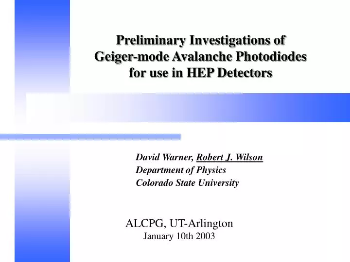 preliminary investigations of geiger mode avalanche photodiodes for use in hep detectors