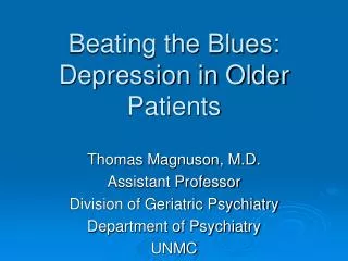 Beating the Blues: Depression in Older Patients
