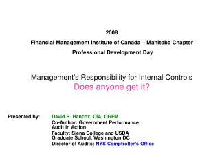 2008 Financial Management Institute of Canada – Manitoba Chapter  Professional Development Day