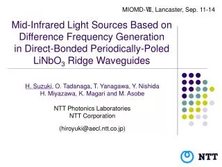 Mid-Infrared Light Sources Based on Difference Frequency Generation in Direct-Bonded Periodically-Poled LiNbO 3 Ridge W