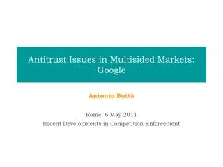 Antitrust Issues in Multisided Markets: Google