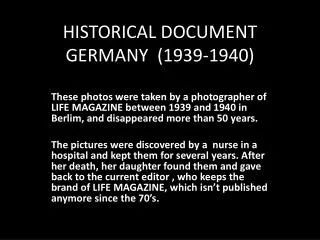 HISTORICAL DOCUMENT GERMANY (1939-1940)