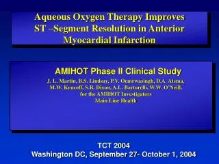 Aqueous Oxygen Therapy Improves ST –Segment Resolution in Anterior Myocardial Infarction