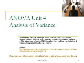 ANOVA Unit 4 Analysis of Variance