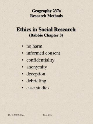 Ethics in Social Research (Babbie Chapter 3)