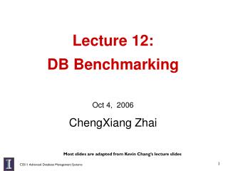 Lecture 12: DB Benchmarking