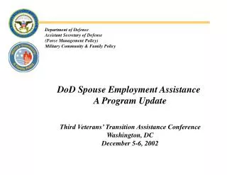 Department of Defense Assistant Secretary of Defense (Force Management Policy) Military Community &amp; Family Policy