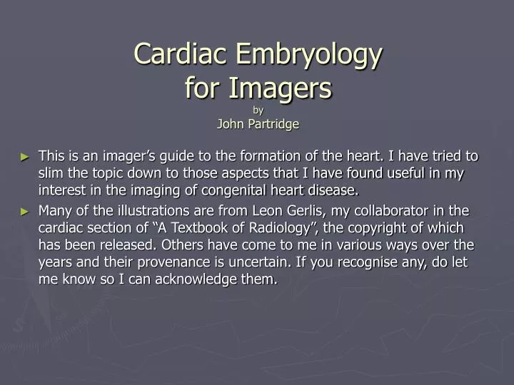 cardiac embryology for imagers by john partridge