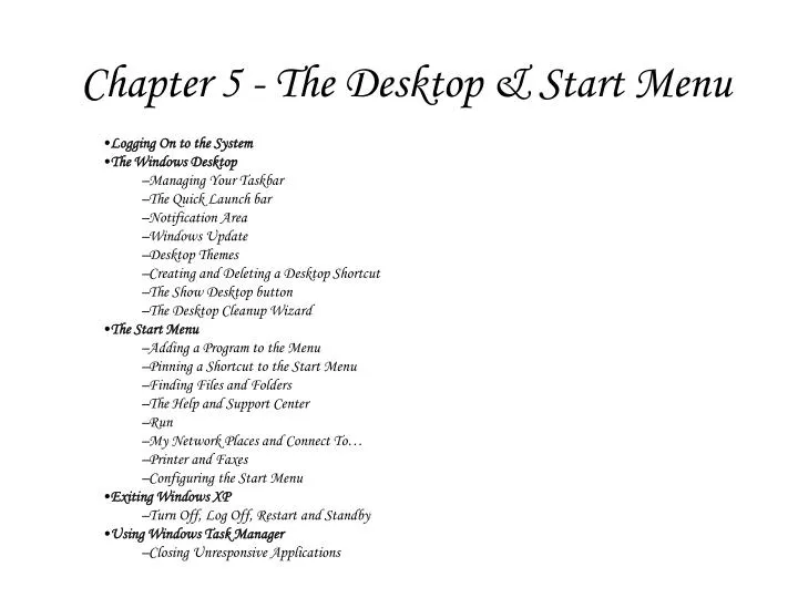 chapter 5 the desktop start menu