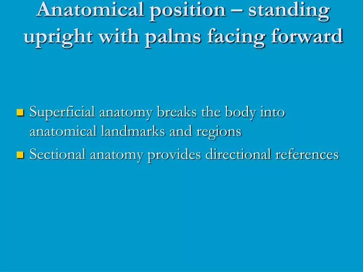 anatomical position standing upright with palms facing forward