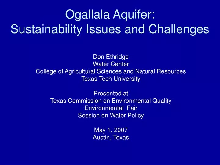 ogallala aquifer sustainability issues and challenges