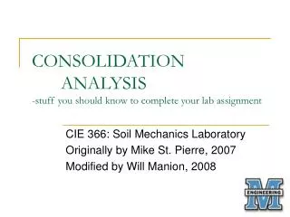 CONSOLIDATION 	ANALYSIS -stuff you should know to complete your lab assignment
