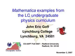Mathematica examples from the LC undergraduate physics curriculum