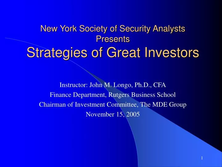 new york society of security analysts presents strategies of great investors