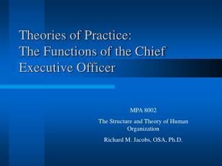 Theories of Practice: The Functions of the Chief Executive Officer
