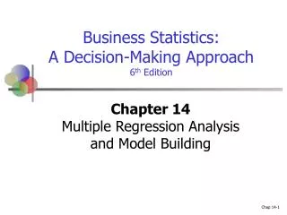 Chapter 14 Multiple Regression Analysis and Model Building