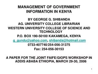 MANAGEMENT OF GOVERNMENT INFORMATION IN KENYA