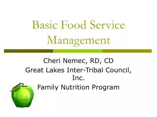Basic Food Service Management