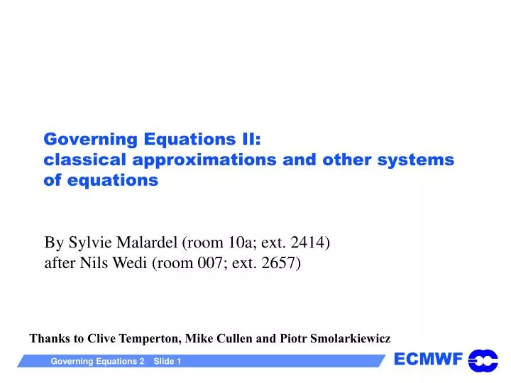 governing equations ii classical approximations and other systems of equations