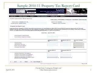 Sample 2010-11 Property Tax Report Card