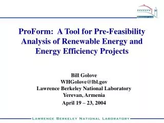 ProForm: A Tool for Pre-Feasibility Analysis of Renewable Energy and Energy Efficiency Projects