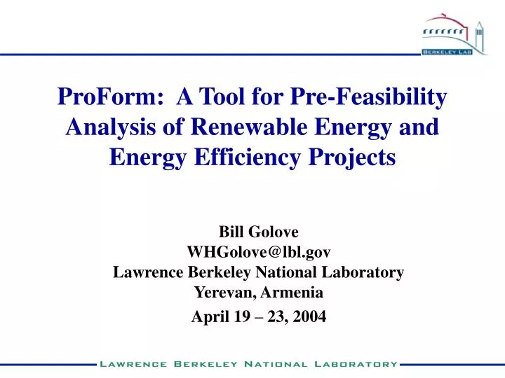 proform a tool for pre feasibility analysis of renewable energy and energy efficiency projects