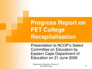 Progress Report on FET College Recapitalisation