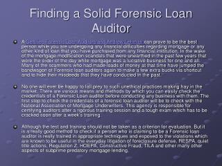 finding a solid forensic loan auditor